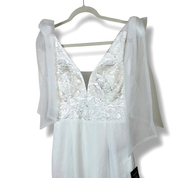 Lulus NWT Dignified Beauty White Mesh Embroidered Tie-Strap Jumpsuit Small - Picture 5 of 12